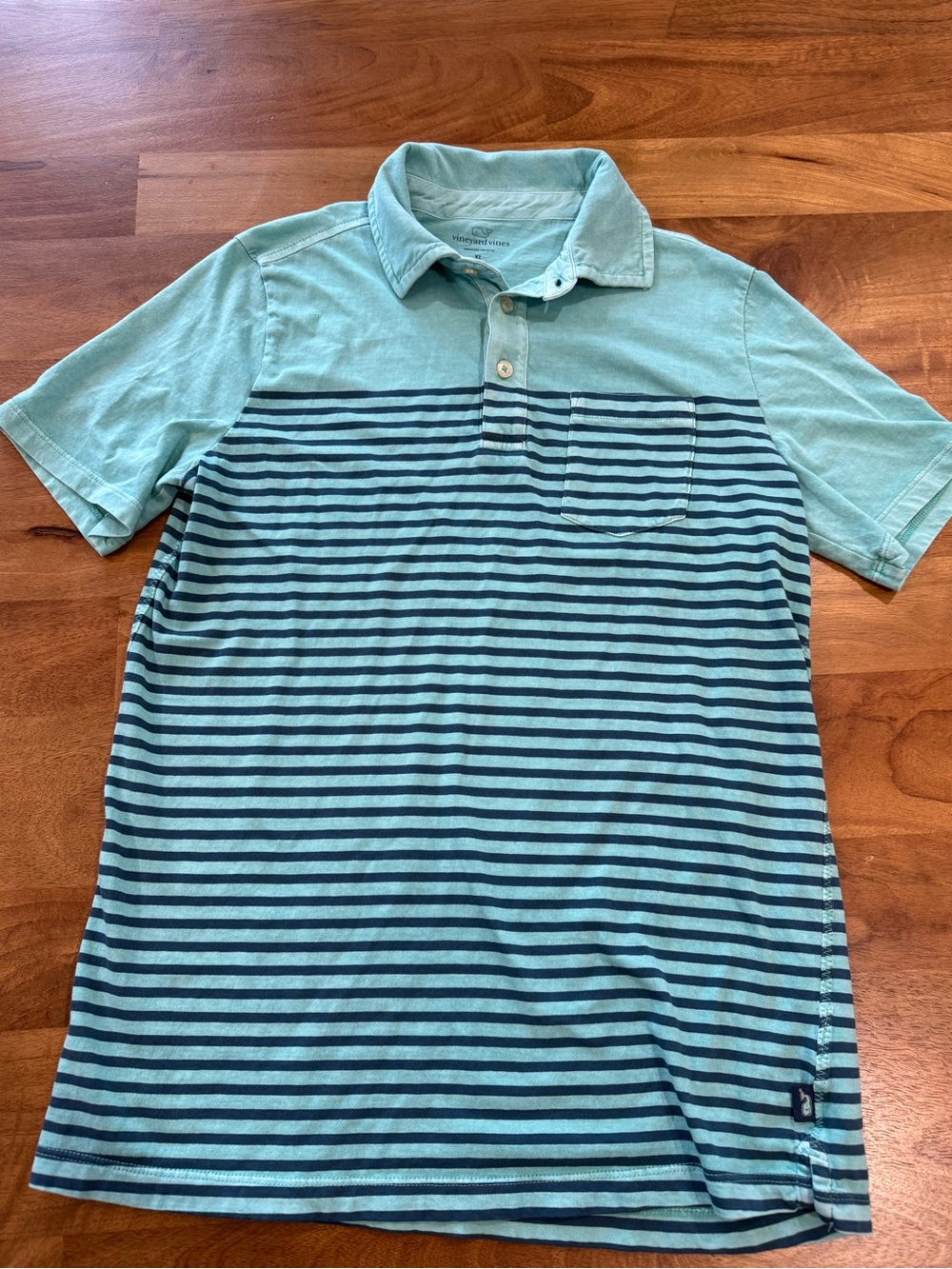 Vineyard Vines Boys Aqua and Navy Horizontal Stripe Polo